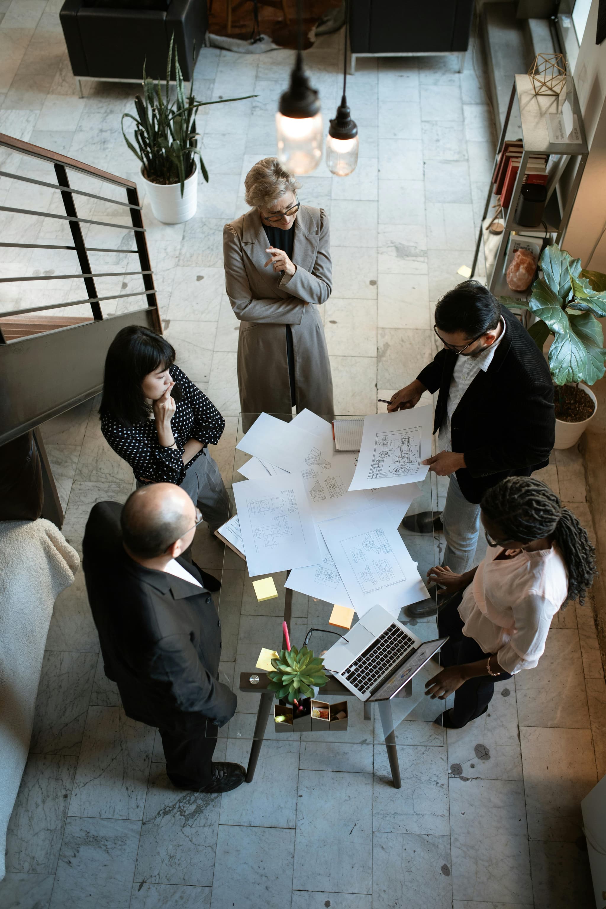 Event team planning session from above
